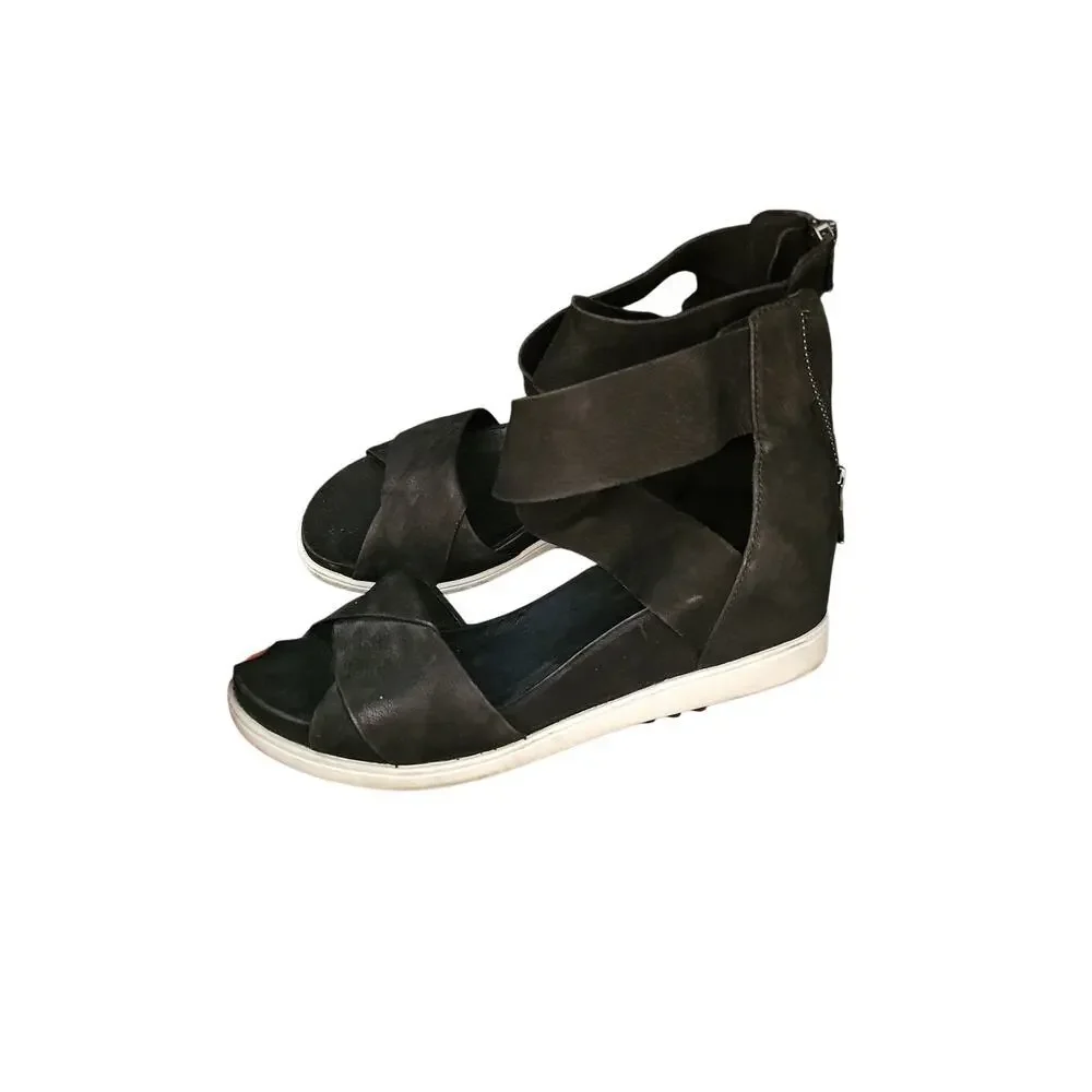Eileen Fisher black suede ankle strap sandals sz 7 SH463